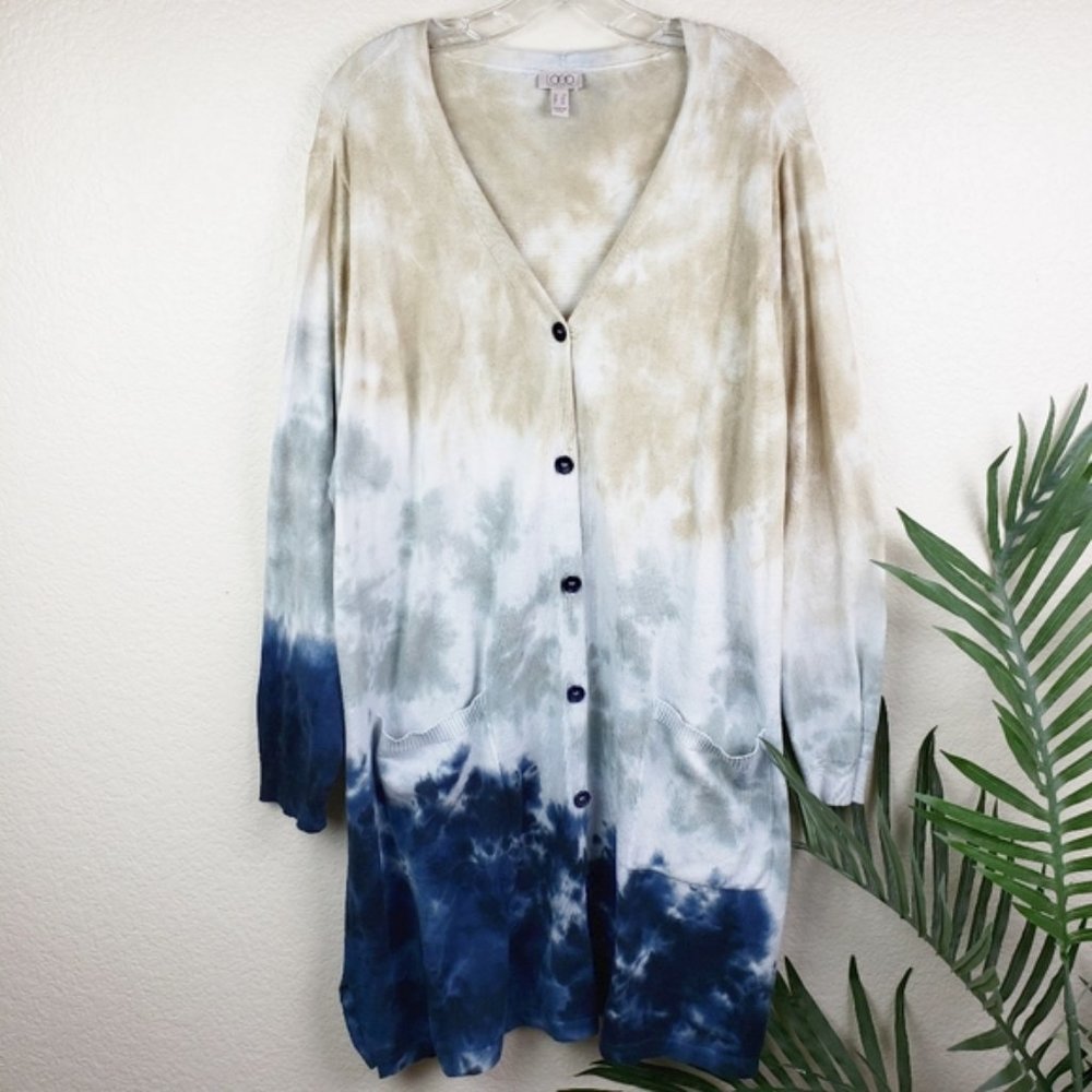 LOGO Lori Goldstein Tie Dye Print Longline Knit Cardigan size 2X